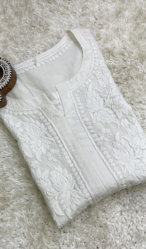 Lucknowi Handcrafted Cotton Chikankari Kurti - HONC059960