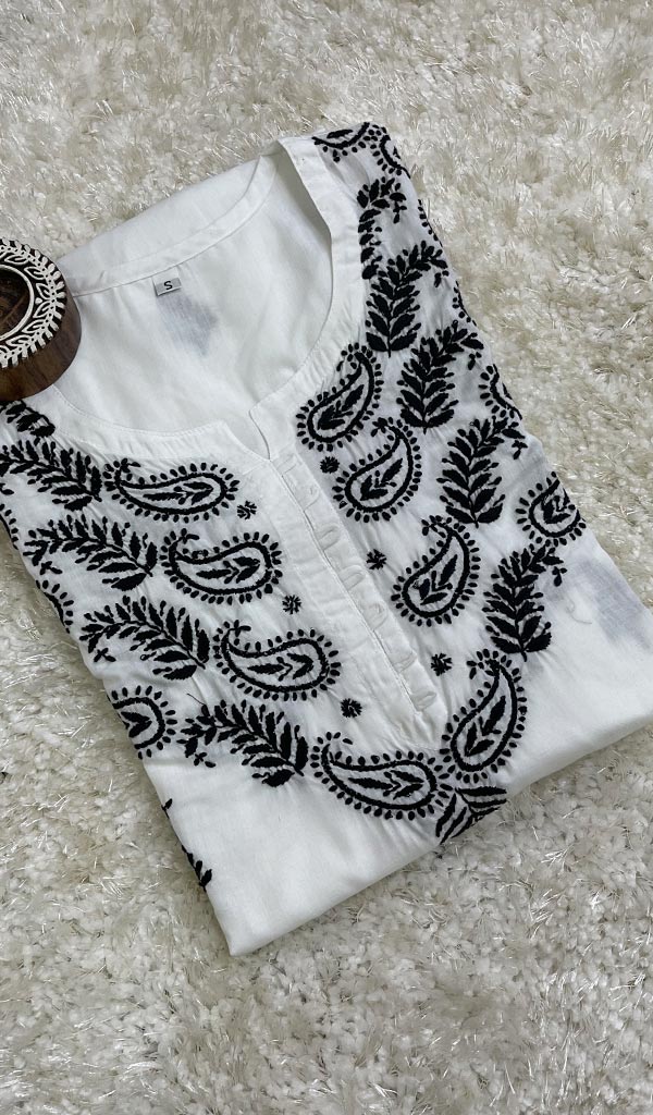 Women's Lakhnavi Handcrafted Mulmul Cotton Chikankari Kurti- HONC0135358