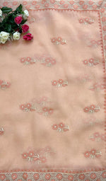 Load image into Gallery viewer, Women&#39;s Lucknowi Handcrafted Pure Organza Silk Chikankari Saree - HONC0119044