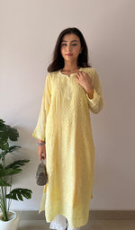 Load image into Gallery viewer, Yusra Women's Lakhnavi Handcrafted Viscose Georgette Chikankari Kurti- HONC0350437