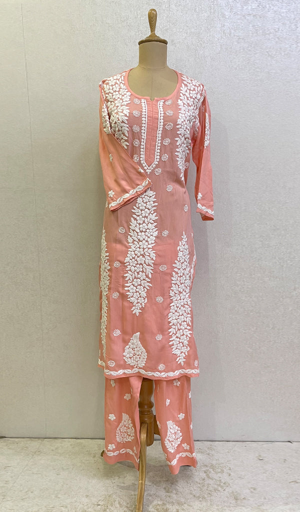 Safina Women's Lakhnavi Handcrafted Modal Cotton Chikankari Kurta And Palazzo Set - HONC0174073
