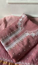 Load image into Gallery viewer, Jazba Women's Lakhnavi Handcrafted Mul Chanderi Unstitched Kurta And Dupatta Set - HONC0495494