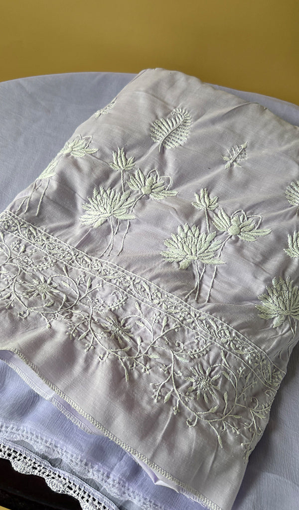 Women's Lakhnavi Handcrafted Cotton Chikankari Full Suit Material .