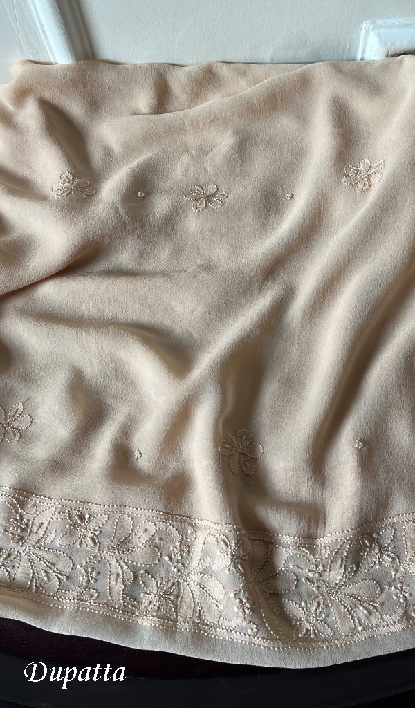 Women's Lakhnavi Handcrafted Viscose Georgette Chikankari Full Suit Material - HONC0267289