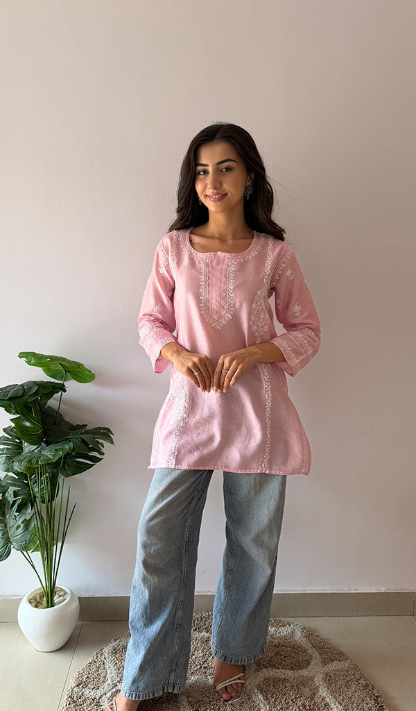 Aanika Women's Lakhnavi Handcrafted Mul Chanderi Chikankari Top - HONC0329115