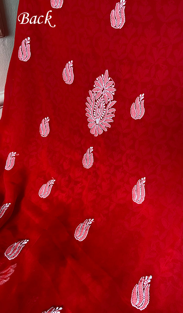 Women's Lucknowi Handcrafted Faux-Georgette Unstitched Chikankari Suit Material - HONC0347549