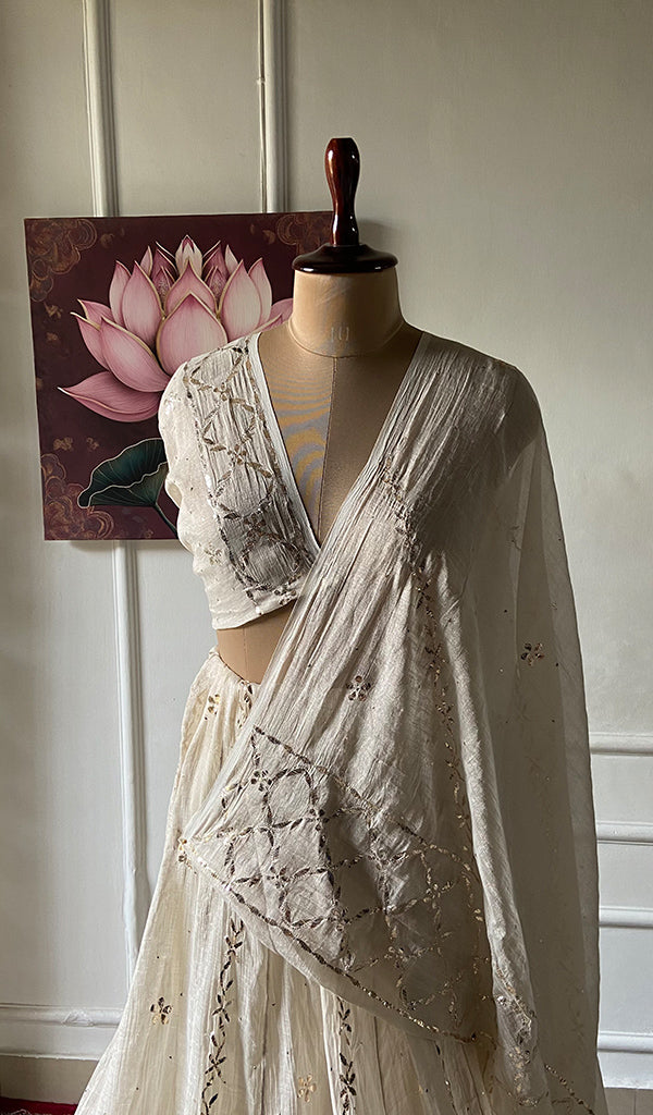Women's Lakhnavi Handcrafted Bridal Tissue Chanderi Chikankari Lehenga Set - HONC0353218