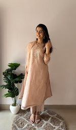 Load image into Gallery viewer, Alfia Women's Lucknowi Handcrafted Pure Organza Silk Stitched Chikankari Kurta, Dupatta With Pant Set- HONC0362256