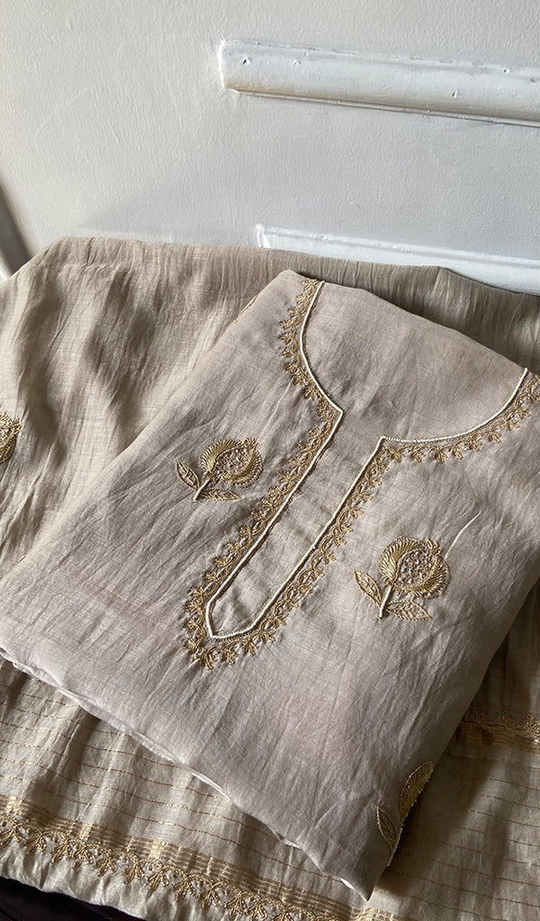 Mahira Women's Lakhnavi Handcrafted Mul Chanderi Unstitched Chikankari Full Suit - HONC0355231