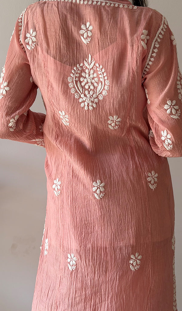 Women's Lucknowi Handcrafted Mul Chanderi Stitched Chikankari Kurta And Plazzo Set- HONC0378817