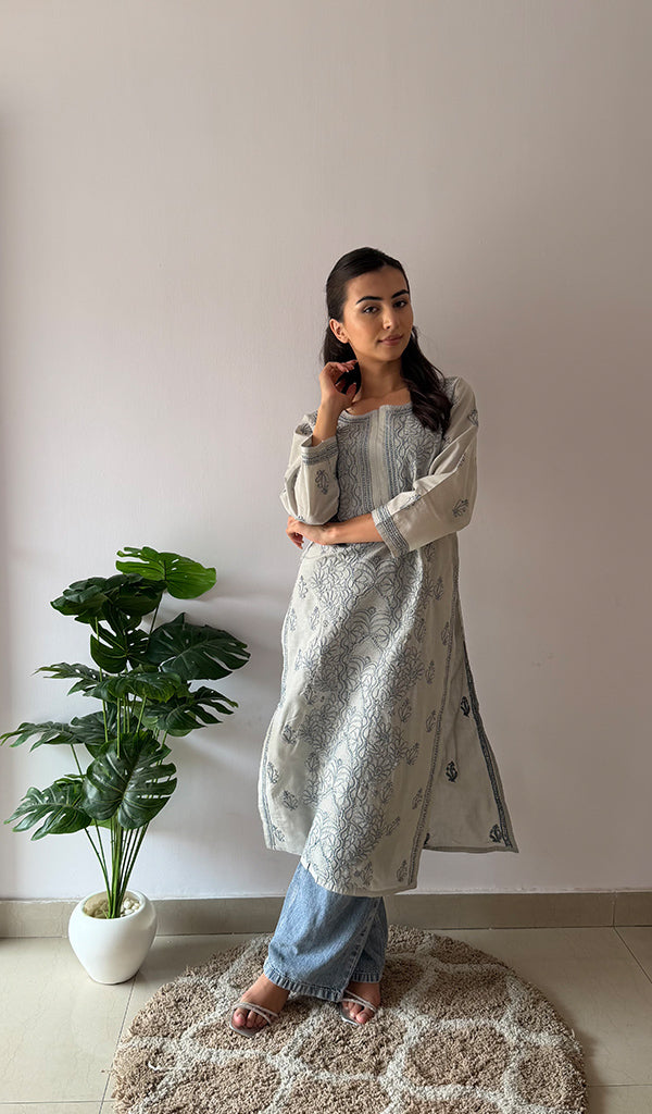 Women's Lakhnavi Handcrafted Cotton Chikankari Kurti - HONC0379475