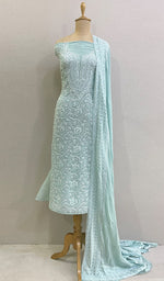 将图像加载到图库查看器中， Women&#39;s Lakhnavi Handcrafted Pure Silk Georgette Chikankari Suit Material - HONC0197939
