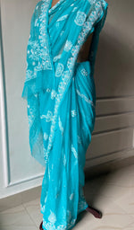 Load image into Gallery viewer, Women&#39;s Lakhnavi Handcrafted Faux-Georgette Chikankari Saree - HONC0223883
