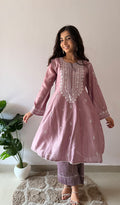 Women's Lucknowi Handcrafted Mul Chanderi Stitched Chikankari Kurta And Plazzo Set- HONC0379066