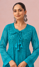 Aadab Women's Lakhnavi Handcrafted Faux-Georgette Chikankari  Anarkali Dress - HONC0140299