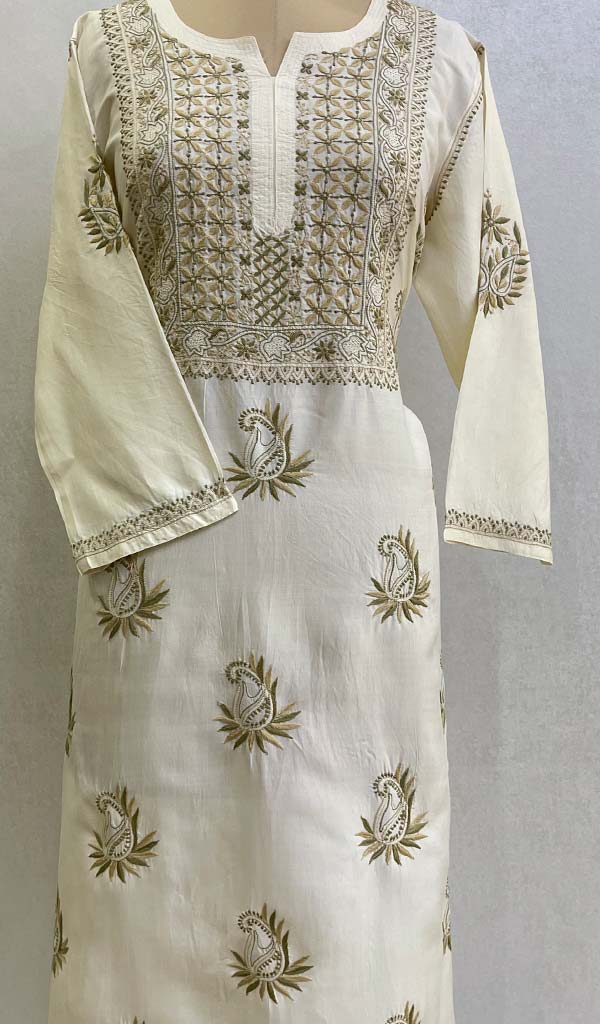 Women's Lucknowi Handcrafted Silk Chikankari Kurti - HONC0130087