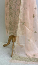 将图像加载到图库查看器中， Lucknowi 手工纯欧根纱丝绸 Chikankari Kurta Dupatta 套装 - Honc0121382
