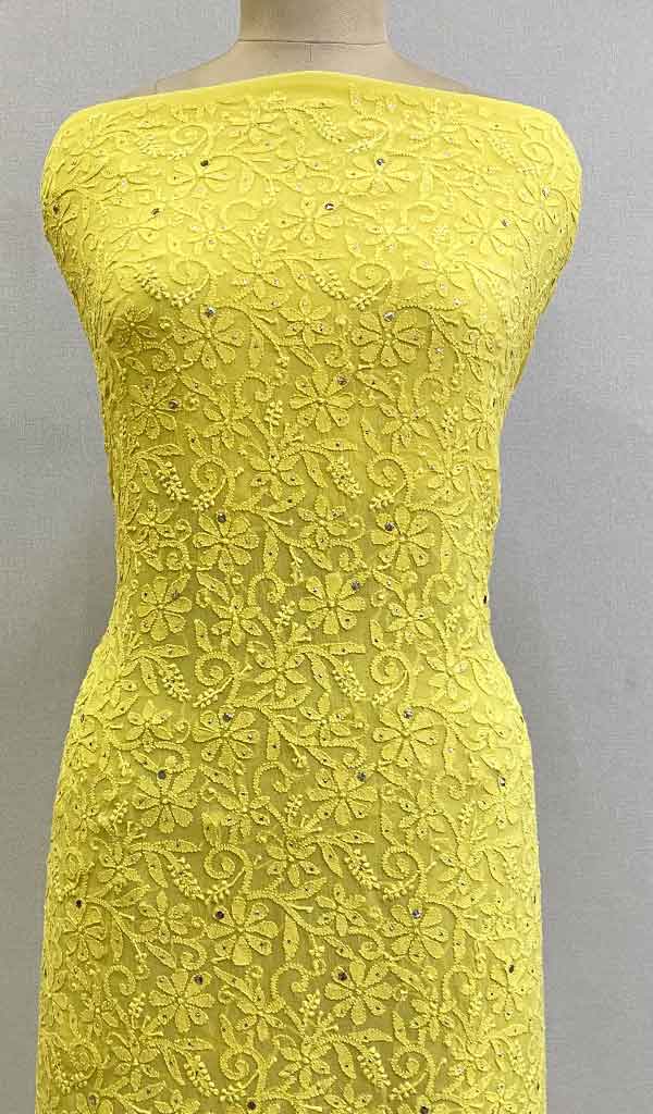 Women's Lakhnavi Handcrafted Viscose Georgette Chikankari Unstitched Kurti Fabric - HONC0206911