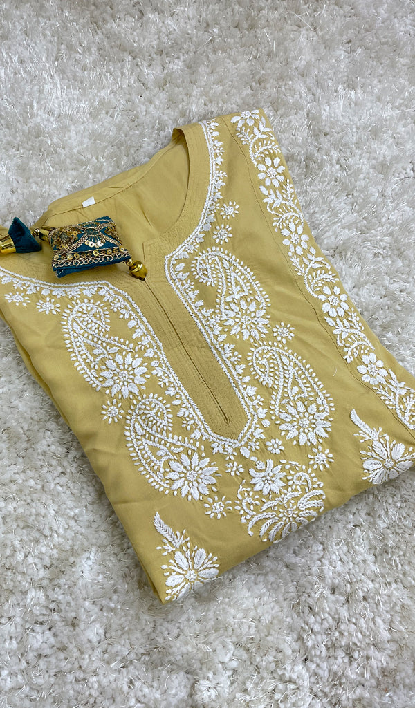Rusdha Women's Lucknowi Handcrafted Modal Cotton Chikankari Kurti - HONC0160328