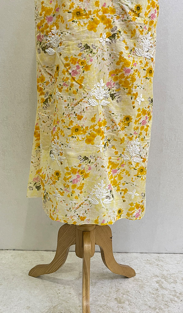 Women's Lucknowi Handcrafted Mul Cotton Chikankari Unstitched Kurti Fabric- HONC0157701