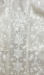 将图像加载到图库查看器中， Lucknowi Handcrafted Pure Organza Silk Chikankari Semi-Stitched Kurti Fabric - HONC0215649
