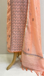 Load image into Gallery viewer, Women&#39;s Lakhnavi Handcrafted Chanderi Silk Chikankari Full Suit Material - HONC0127259
