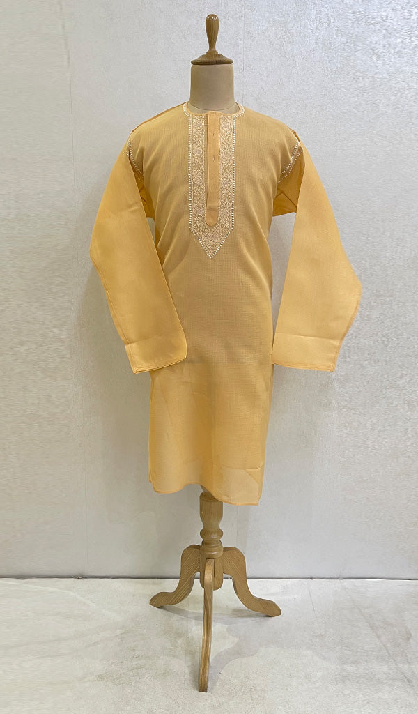 Men's Lucknowi Handcrafted Cotton Chikankari Kurta - HONC082445
