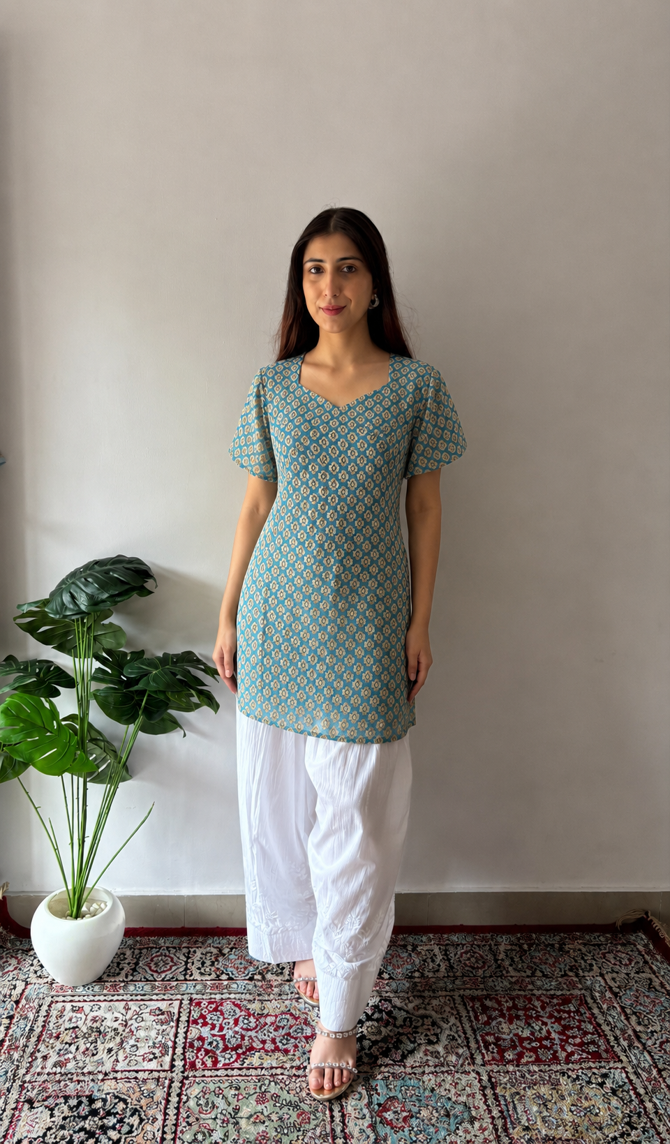 Women's Lucknowi Handcrafted Faux-Georgette Hakoba Chikankari Top- HONC01026110