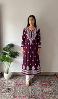 Women's Lucknowi Handcrafted Modal Cotton Chikankari Anarkali Dress - HONC0230991