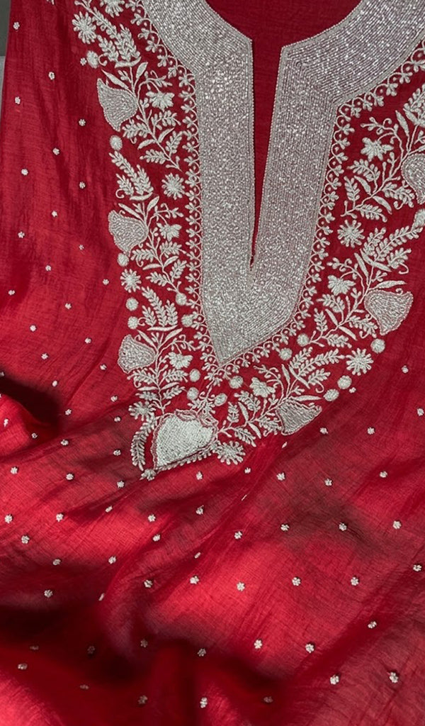 Navedaa Women's Lakhnavi Handcrafted Mul Chanderi UnStitched Kurta And Dupatta Set - HONC0318622