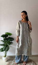 Load image into Gallery viewer, Women's Lakhnavi Handcrafted Cotton Chikankari Kurti - HONC0379475