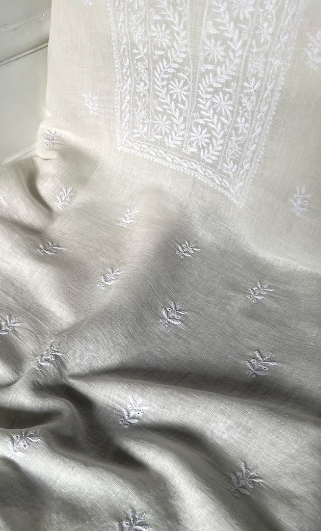 Women's Lakhnavi Handcrafted Cotton Chikankari Unstitched Kurti Fabric - HONC0324597