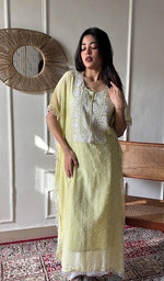 Load image into Gallery viewer, Women's Lucknowi Handcrafted Mul chanderi Chikankari Kaftan - HONC0164615