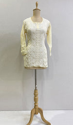 将图像加载到图库查看器中， Women&#39;s Lucknowi Handcrafted White Cotton Chikankari Top - HONC0165230
