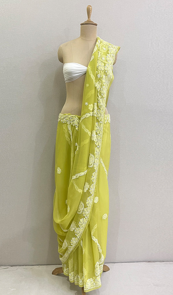 Women's Lucknowi Handcrafted Faux-Georgette Chikankari Saree  - HONC0178240