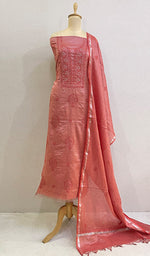 Load image into Gallery viewer, Women&#39;s Lakhnavi Handcrafted Tissue Chanderi Chikankari Kurta Dupatta Set - HONC0203307
