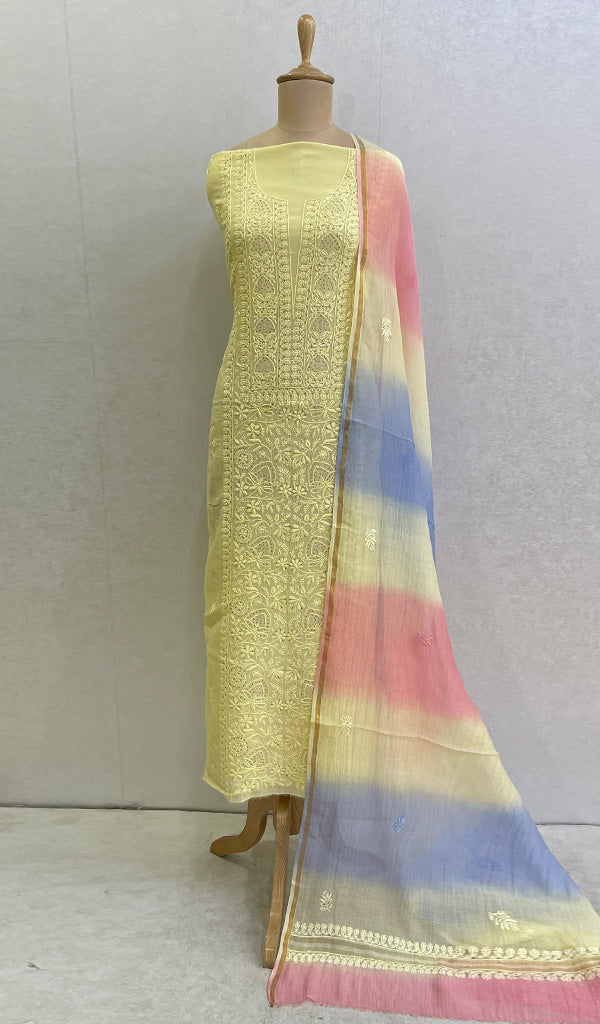 Women's Lakhnavi Handcrafted Mul Chanderi Chikankari Kurta And Dupatta Set- HONC0134550