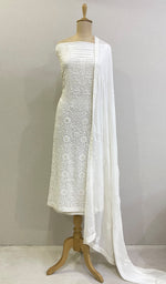 Load image into Gallery viewer, Women&#39;s Lakhnavi Handcrafted Pure Silk Georgette Chikankari Full Suit Fabric - HONC0177883
