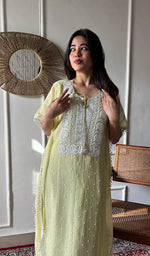 Load image into Gallery viewer, Women's Lucknowi Handcrafted Mul chanderi Chikankari Kaftan - HONC0164615