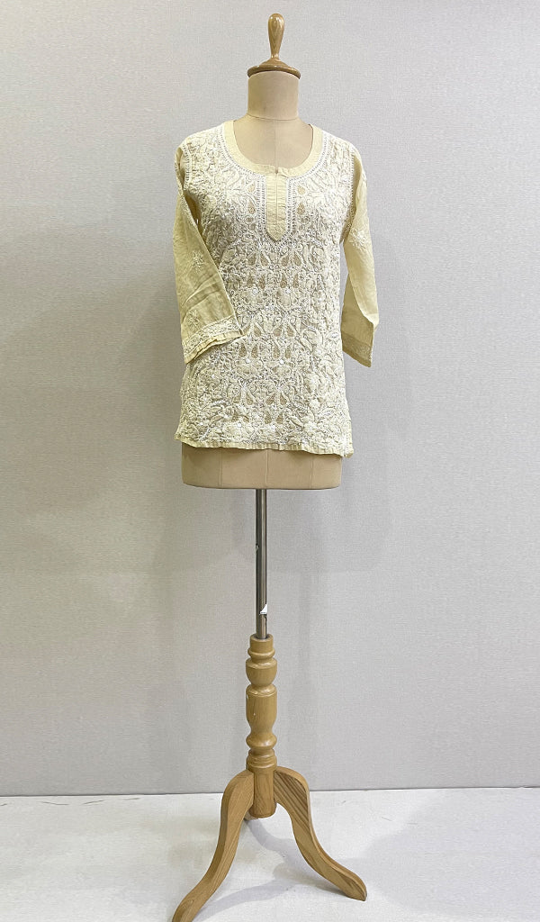 Women's Lucknowi Handcrafted White Cotton Chikankari Top - HONC0165253