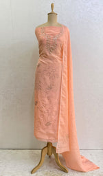 Load image into Gallery viewer, Women&#39;s Lakhnavi Handcrafted Organza Chikankari Unstitched Kurta And Dupatta Set - HONC028085
