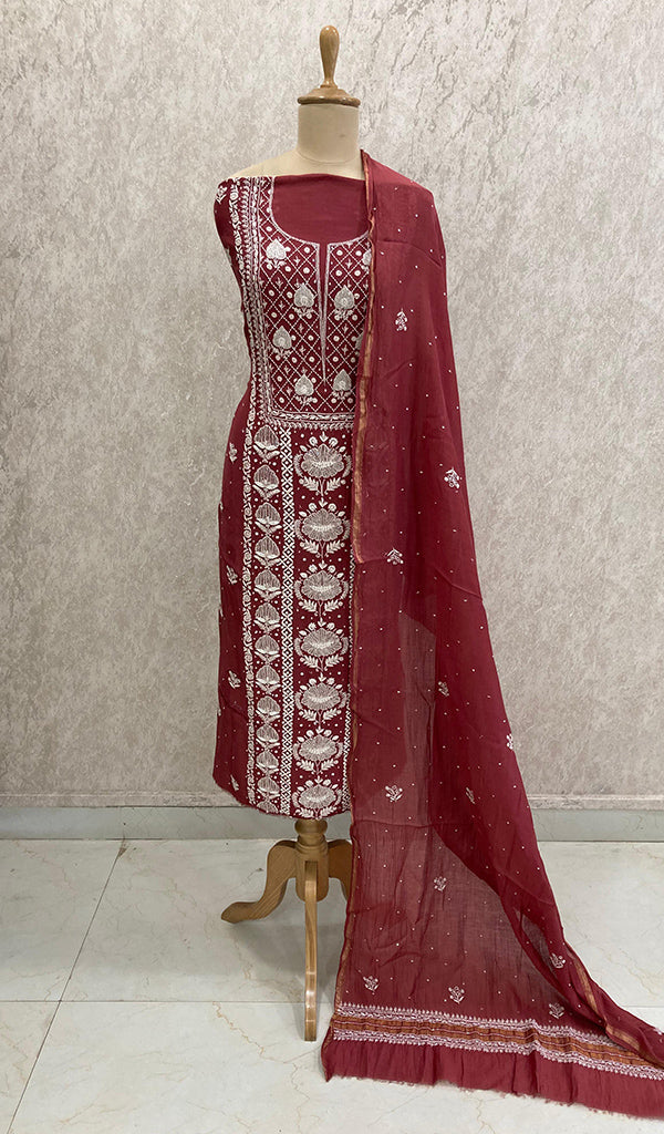 Women's Lakhnavi Handcrafted Mul Chanderi Kurta And Dupatta Set - HONC0288996