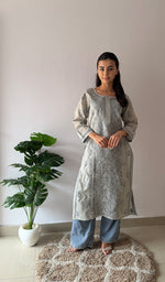 Load image into Gallery viewer, Women's Lakhnavi Handcrafted Cotton Chikankari Kurti - HONC0379475
