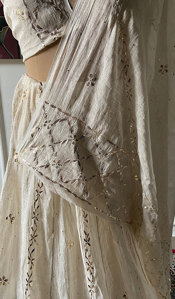 Women's Lakhnavi Handcrafted Bridal Tissue Chanderi Chikankari Lehenga Set - HONC0353218