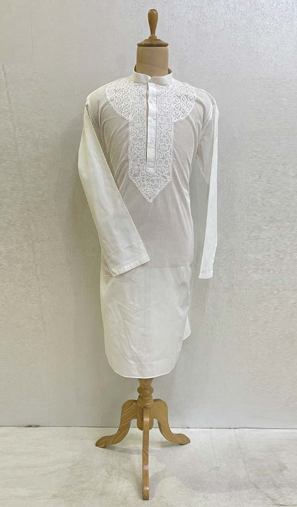 Men's Lucknowi Handcrafted Cotton Chikankari Kurta - HONC078945