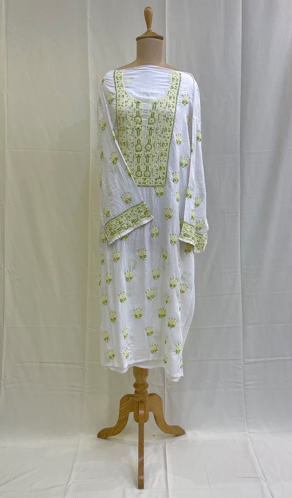 Women's Lakhnavi Handcrafted Modal Cotton Chikankari Unstitched Kurti Fabric - HONC0151881