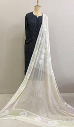 Load image into Gallery viewer, Women&#39;s Lucknowi Handcrafted Pure Silk Georgette Chikankari Dupatta - HONC0202452
