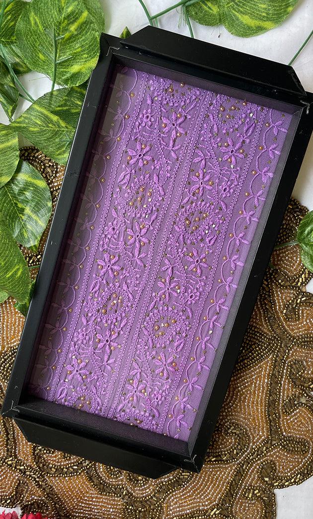 Handcrafted Chikankari Tray with Two Coasters – Wooden Frame - HONC0269371