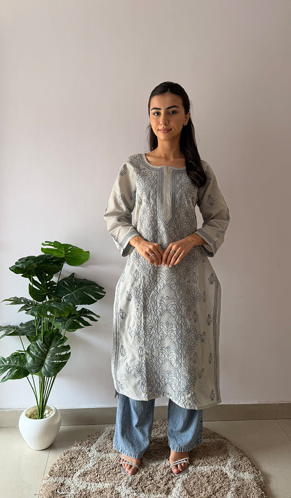 Women's Lakhnavi Handcrafted Cotton Chikankari Kurti - HONC0379475