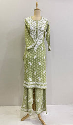 将图像加载到图库查看器中， Sonakshi Women&#39;s Lakhnavi Handcrafted Cotton Chikankari Kurta And Palazzo Set - HONC0203575
